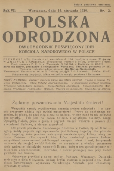 Polska Odrodzona : dwutygodnik poświęcony idei kościoła narodowego w Polsce. R.7, 1929, nr 2