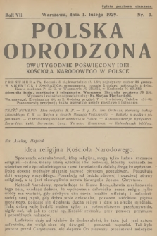 Polska Odrodzona : dwutygodnik poświęcony idei kościoła narodowego w Polsce. R.7, 1929, nr 3