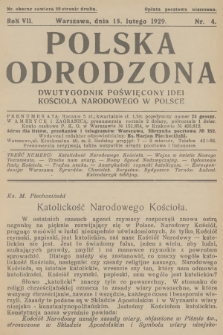 Polska Odrodzona : dwutygodnik poświęcony idei kościoła narodowego w Polsce. R.7, 1929, nr 4