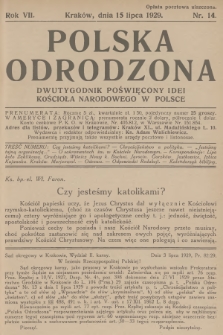 Polska Odrodzona : dwutygodnik poświęcony idei kościoła narodowego w Polsce. R.7, 1929, nr 14