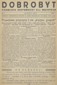Dobrobyt : miesięcznik gospodarczy dla wszystkich. R.1, 1932, № 1