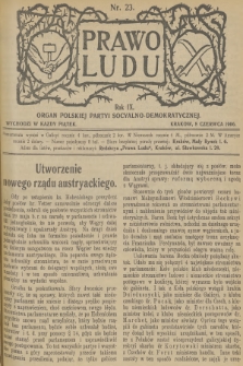 Prawo Ludu : organ Polskiej Partyi Socyalno-Demokratycznej. R.9, 1906, nr 23