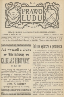 Prawo Ludu : organ Polskiej Partyi Socyalno-Demokratycznej. R.9, 1906, nr 45