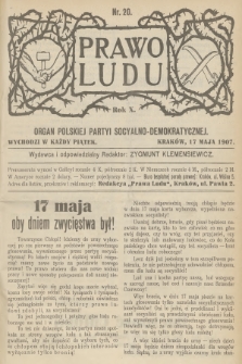 Prawo Ludu : organ Polskiej Partyi Socyalno-Demokratycznej. R.10, 1907, nr 20