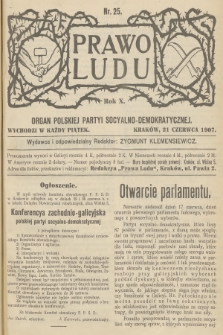 Prawo Ludu : organ Polskiej Partyi Socyalno-Demokratycznej. R.10, 1907, nr 25