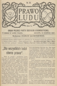 Prawo Ludu : organ Polskiej Partyi Socyalno-Demokratycznej. R.10, 1907, nr 34