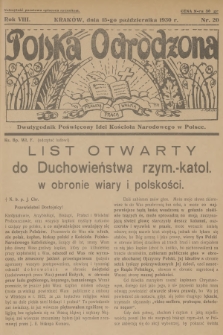 Polska Odrodzona : dwutygodnik poświęcony idei kościoła narodowego w Polsce. R.8, 1930, nr 20
