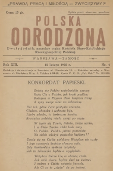 Polska Odrodzona : dwutygodnik : naczelny organ Kościoła Staro-Katolickiego Rzeczypospolitej Polskiej. R.13, 1935, nr 4