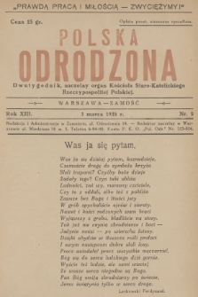 Polska Odrodzona : dwutygodnik : naczelny organ Kościoła Staro-Katolickiego Rzeczypospolitej Polskiej. R.13, 1935, nr 5