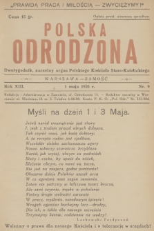 Polska Odrodzona : dwutygodnik : naczelny organ Polskiego Kościoła Staro-Katolickiego. R.13, 1935, nr 9