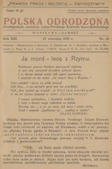 Polska Odrodzona : dwutygodnik : naczelny organ Polskiego Kościoła Staro-Katolickiego. R.13, 1935, nr 18