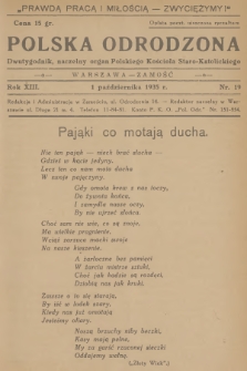 Polska Odrodzona : dwutygodnik : naczelny organ Polskiego Kościoła Staro-Katolickiego. R.13, 1935, nr 19