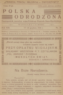 Polska Odrodzona : dwutygodnik : naczelny organ Polskiego Kościoła Staro-Katolickiego. R.13, 1935, nr 24 + dod.