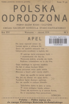 Polska Odrodzona : organ naczelny Kościoła Staro-Katolickiego. R.16, 1938, nr 1