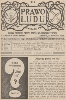 Prawo Ludu : organ Polskiej Partyi Socyalno-Demokratycznej. R.12, 1909, nr 3 - [po konfiskacie]