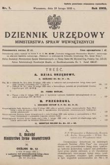 Dziennik Urzędowy Ministerstwa Spraw Wewnętrznych. 1935, nr 7