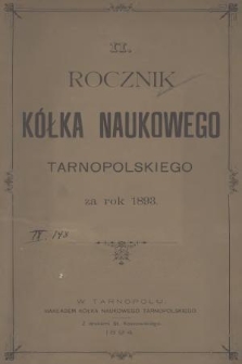 Rocznik Kółka Naukowego Tarnopolskiego za rok 1893. R.2 (1893)