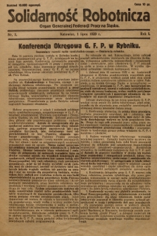 Solidarność Robotnicza : organ Generalnej Federacji Pracy na Śląsku. R.1, 1929, nr 5