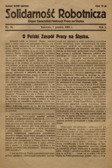 Solidarność Robotnicza : organ Generalnej Federacji Pracy na Śląsku. R.1, 1929, nr 10
