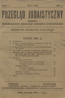 Przegląd Judaistyczny : organ poświęcony badaniu kwestji żydowskiej. R.1, 1922, nr 1 + wkładka