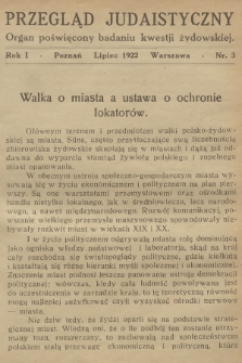 Przegląd Judaistyczny : organ poświęcony badaniu kwestji żydowskiej. R.1, 1922, nr 3