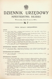 Dziennik Urzędowy Ministerstwa Skarbu. 1939, nr 7
