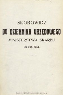 Skorowidz do Dziennika Urzędowego Ministerstwa Skarbu. 1933