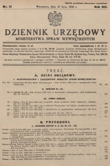 Dziennik Urzędowy Ministerstwa Spraw Wewnętrznych. 1936, nr 21