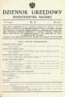 Dziennik Urzędowy Ministerstwa Skarbu. 1933, nr 27