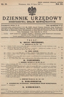 Dziennik Urzędowy Ministerstwa Spraw Wewnętrznych. 1937, nr 18