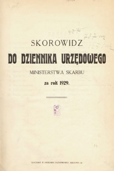 Skorowidz do Dziennika Urzędowego Ministerstwa Skarbu. 1929