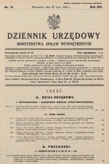 Dziennik Urzędowy Ministerstwa Spraw Wewnętrznych. 1938, nr 21