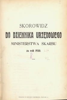 Skorowidz do Dziennika Urzędowego Ministerstwa Skarbu. 1930