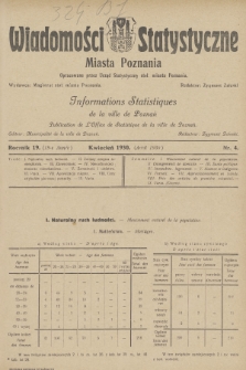 Wiadomości Statystyczne Miasta Poznania. R.19, 1930, nr 4