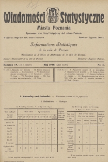 Wiadomości Statystyczne Miasta Poznania. R.19, 1930, nr 5