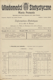 Wiadomości Statystyczne Miasta Poznania. R.19, 1930, nr 8