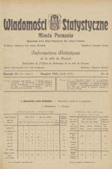 Wiadomości Statystyczne Miasta Poznania = Informations Statistiques de la Ville de Poznań. R.20, 1931, nr 8