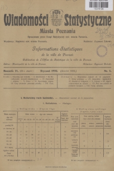 Wiadomości Statystyczne Miasta Poznania = Informations Statistiques de la Ville de Poznań. R.21, 1932, nr 1