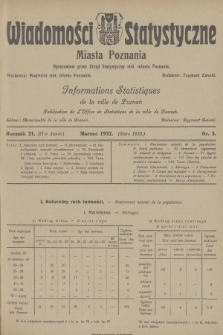 Wiadomości Statystyczne Miasta Poznania = Informations Statistiques de la Ville de Poznań. R.21, 1932, nr 3