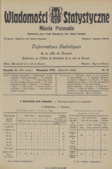 Wiadomości Statystyczne Miasta Poznania = Informations Statistiques de la Ville de Poznań. R.21, 1932, nr 9