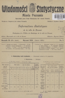 Wiadomości Statystyczne Miasta Poznania = Informations Statistiques de la Ville de Poznań. R.22, 1933, nr 1