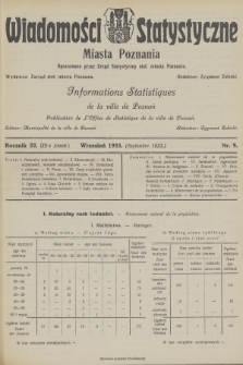 Wiadomości Statystyczne Miasta Poznania = Informations Statistiques de la Ville de Poznań. R.22, 1933, nr 9