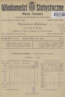 Wiadomości Statystyczne Miasta Poznania = Informations Statistiques de la Ville de Poznań. R.23, 1934, nr 1