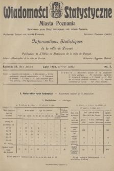 Wiadomości Statystyczne Miasta Poznania = Informations Statistiques de la Ville de Poznań. R.23, 1934, nr 2