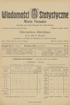 Wiadomości Statystyczne Miasta Poznania = Informations Statistiques de la Ville de Poznań. R.24, 1935, nr 4