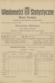 Wiadomości Statystyczne Miasta Poznania = Informations Statistiques de la Ville de Poznań. R.24, 1935, nr 5