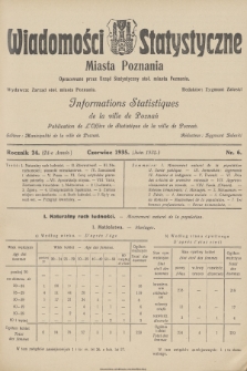 Wiadomości Statystyczne Miasta Poznania = Informations Statistiques de la Ville de Poznań. R.24, 1935, nr 6