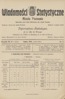 Wiadomości Statystyczne Miasta Poznania = Informations Statistiques de la Ville de Poznań. R.24, 1935, nr 7