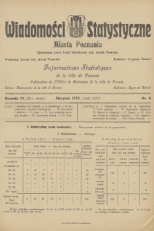 Wiadomości Statystyczne Miasta Poznania = Informations Statistiques de la Ville de Poznań. R.24, 1935, nr 8