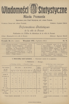 Wiadomości Statystyczne Miasta Poznania = Informations Statistiques de la Ville de Poznań. R.24, 1935, nr 9